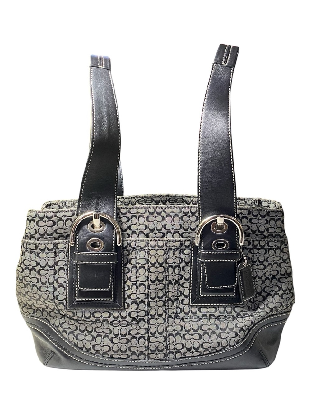 Vintage Y2K Coach Soho Satchel Signature Canvas Black Grey Leather Trim